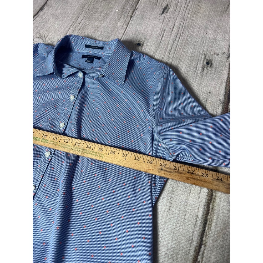 Lands End Womens Blue Red Gingham Check Button Down Shirt 3/4 Sleeve Size 14 - Picture 4 of 8